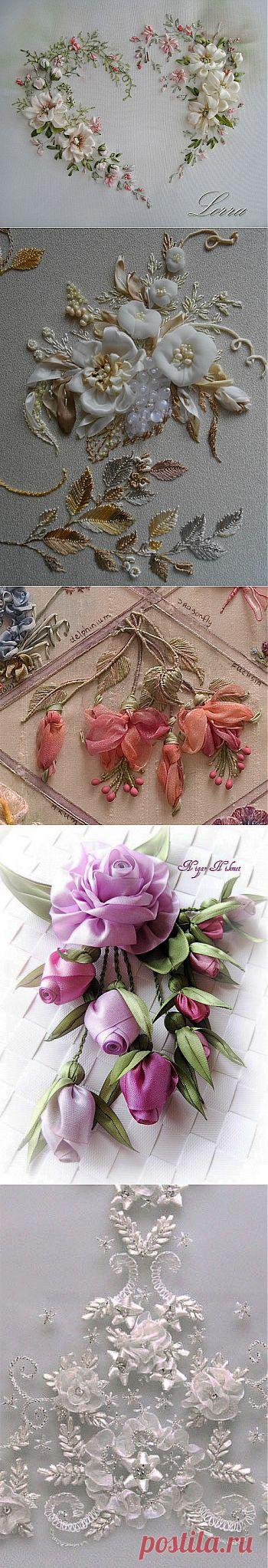 Вышиваем лентами очаровательные нежные цветы | Домохозяйки