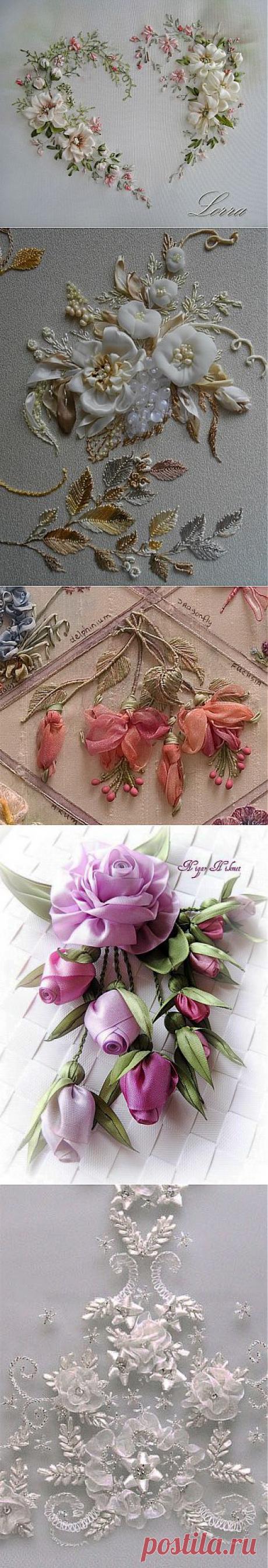 Вышиваем лентами очаровательные нежные цветы | Домохозяйки
