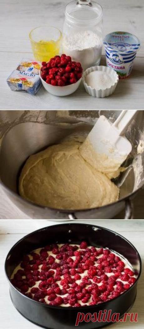 Бисквитный пирог с малиной