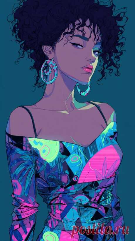 Яркая неоновая модель в экстравагантном образе высокой моды и тропическом стиле. Изображение из нейросети Midjourney - Midjourney примеры промтов - Форум ИИ о нейросетях - Yes Ai