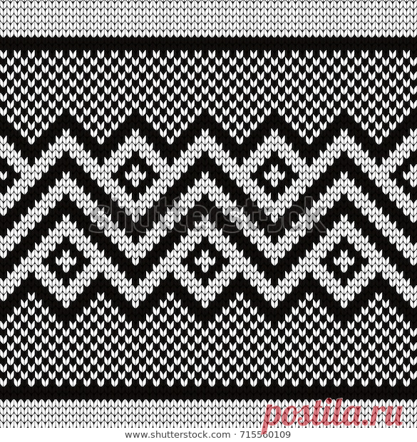 Стоковая векторная графика «Knitted Geometric Seamless Border» (без лицензионных платежей), 715560109