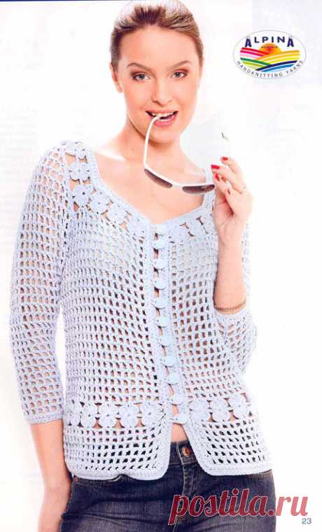 Жакет с цветами крючком -