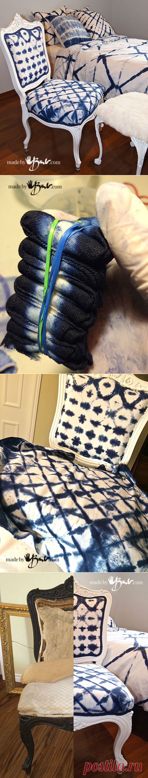 Стул Shibori Chair, антикварный стул встречает новую обивку ткани Shibori