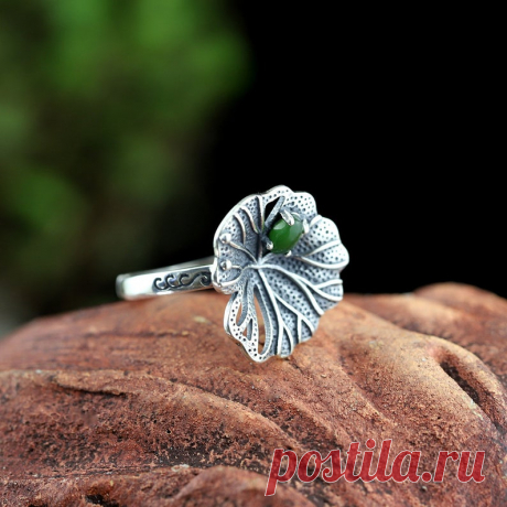 Green Hetian jade Open ring-925 Silver Ring-Drop Ring-Boho | Etsy