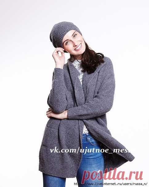 Кардиган узором рис с карманами и лацканами

Размеры S/M (L/XL)

Материалы
Пряжа Lamana Como Tweed (100% меринос суперфайн, 25 г/125 м) 500-550 грамм, спицы круговые 3.5 мм и 4 мм

Плотность вязания
23 петли и 40 рядов = 10х10 см узором рис на спицах 4 мм

Узор рис:
1 ряд: *1 лиц.п., 1 изн.п., повторять от * до послед. петли, 1 лиц.п.
Повторять 1 ряд узора.
3 кром.п. для планок:
В лиц.р.: 1 лиц.п., снять 1 п. как изн. нить перед работой, 1 лиц.п.
В изн.р.: снять 1 п. как и...