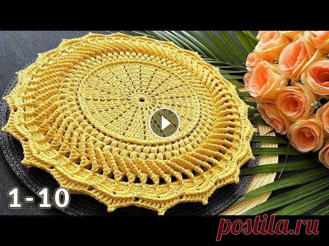 Салфетка крючком для сервировки, Клаудия, 1-10 Не сложная рельефная салфетка крючком для сервировки Крючок 3 мм Пряжа 100% хлопок - 150 г / 100 м Диаметр - 36 см ___________________________________...