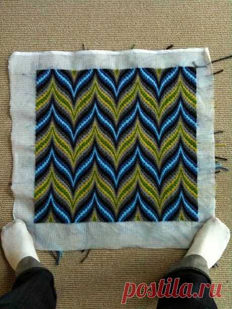 Troy got crafty -- made a bargello pillow just by looking at the pattern in the book. BARGELLO is THE BEST for pillows for midcentury houses. Listen to me on this one!