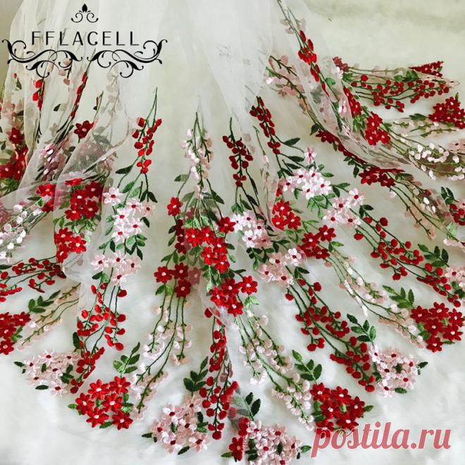 1 Двор/Lot Тяжелый Цветок Сетка Вышивка Африканский Шнурок Тканевый Материал Пришить Свадебное Платье Одежда Лоскутная ПОДЕЛКИ 125 см Ширина купить на AliExpress