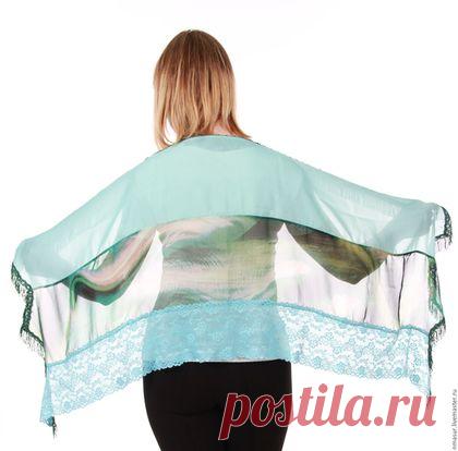 Купить Палантин "Бирюзово-голубой " - шарф женский, легкий шарфик, легкий шарф