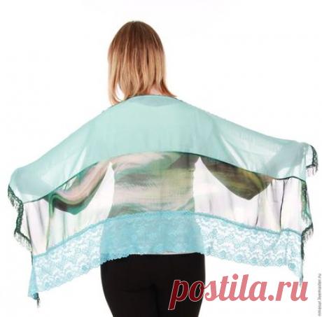 Купить Палантин &quot;Бирюзово-голубой &quot; - шарф женский, легкий шарфик, легкий шарф
