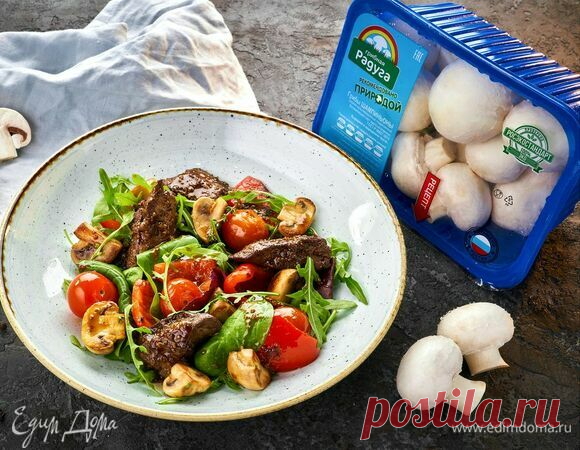 Теплый салат с куриной печенью и шампиньонами, пошаговый рецепт на 1472 ккал, фото, ингредиенты - Грибная радуга