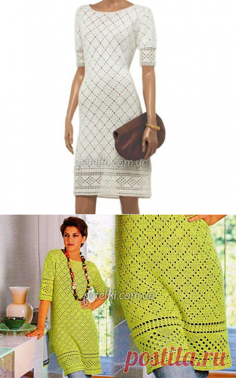 Филейное платье с бордюром. Схемы, описание