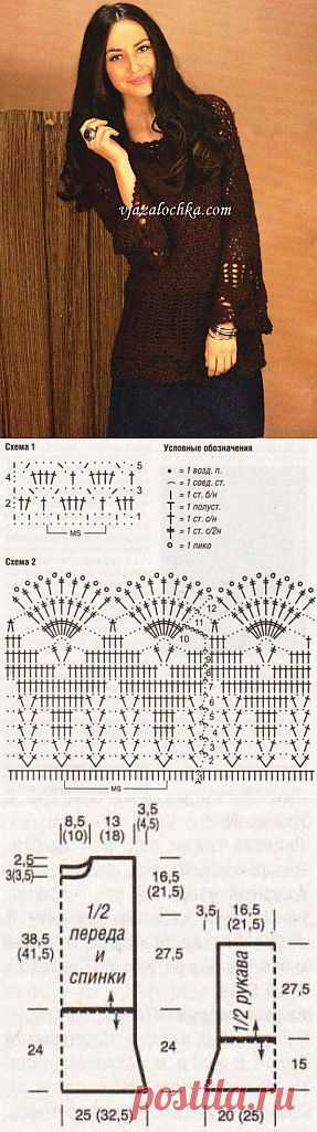 Пуловер с кружевными бордюрами