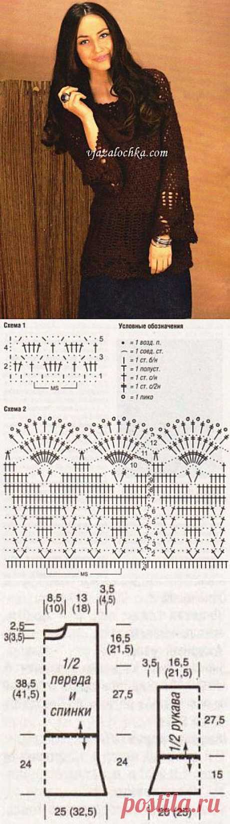 Пуловер с кружевными бордюрами