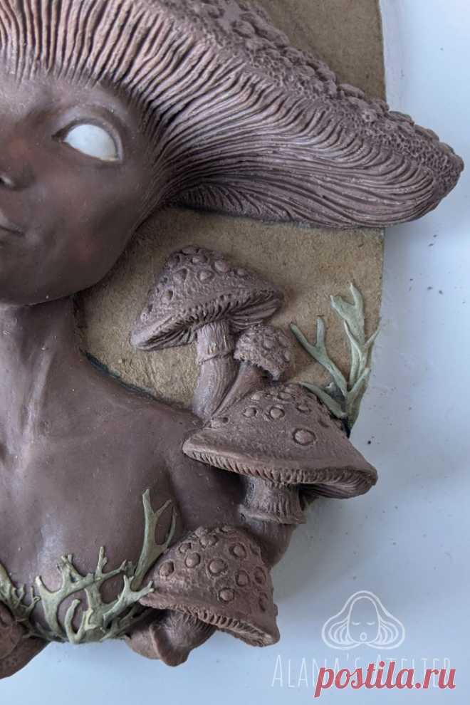Mushroom sculpture portrait - wallhanger art inspired by the Amanita Muscaria