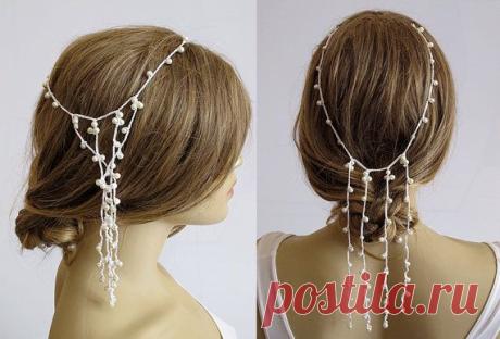 Wedding crochet Headband pearl Hairband Weddings hair by selenayy