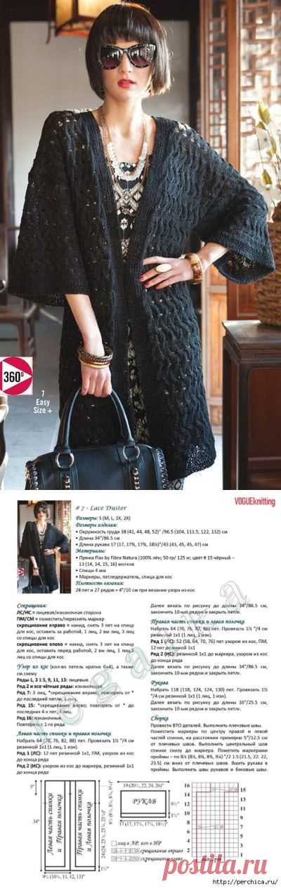 Вязание спицами кардигана Lace Duster