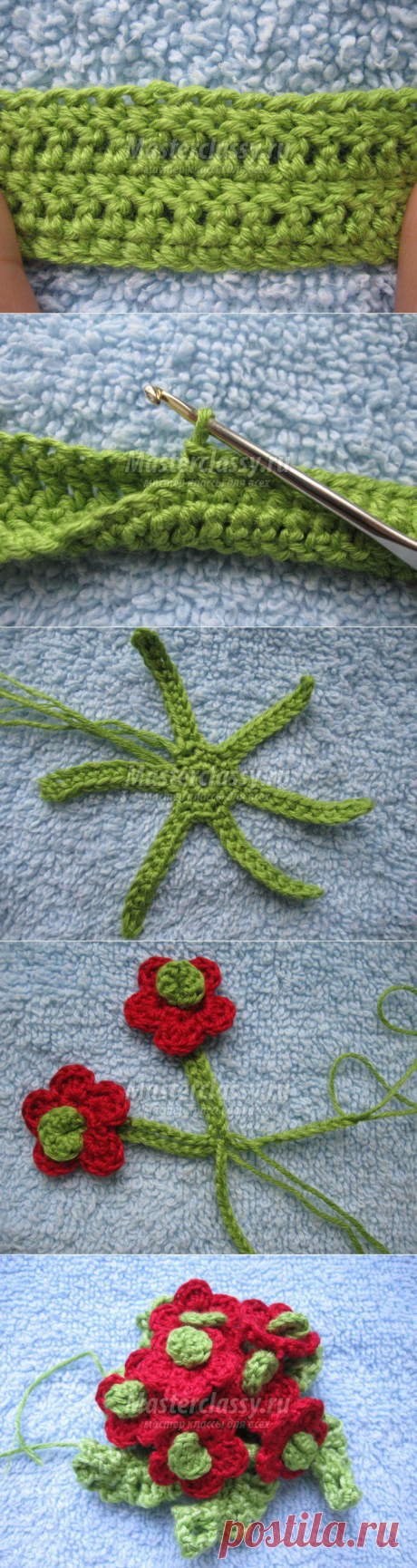 Вязаная резинка на волосы «Цветочный букет». Мастер класс с пошаговыми фото