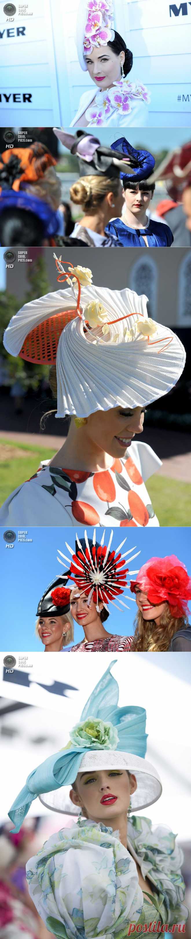 Стильные шляпки на скачках Кубка Мельбурна. 
Сегодня "Кубок Мельбурна" - это  2-х мильный гандикап с призовым фондом уже аж в 5 млн австралийских долларов.
 Стоит отметить, что когда лошади со своими наездниками наматывают круги, многие посетители скачек, а среди них часто можно увидеть немало знаменитостей, тоже соревнуются.  Они демонстрируют лучшие головные уборы и подобранные к ним наряды.
По установившейся традиции, в первый  четверг -Oaks Day - проводят финал этого конкурса,