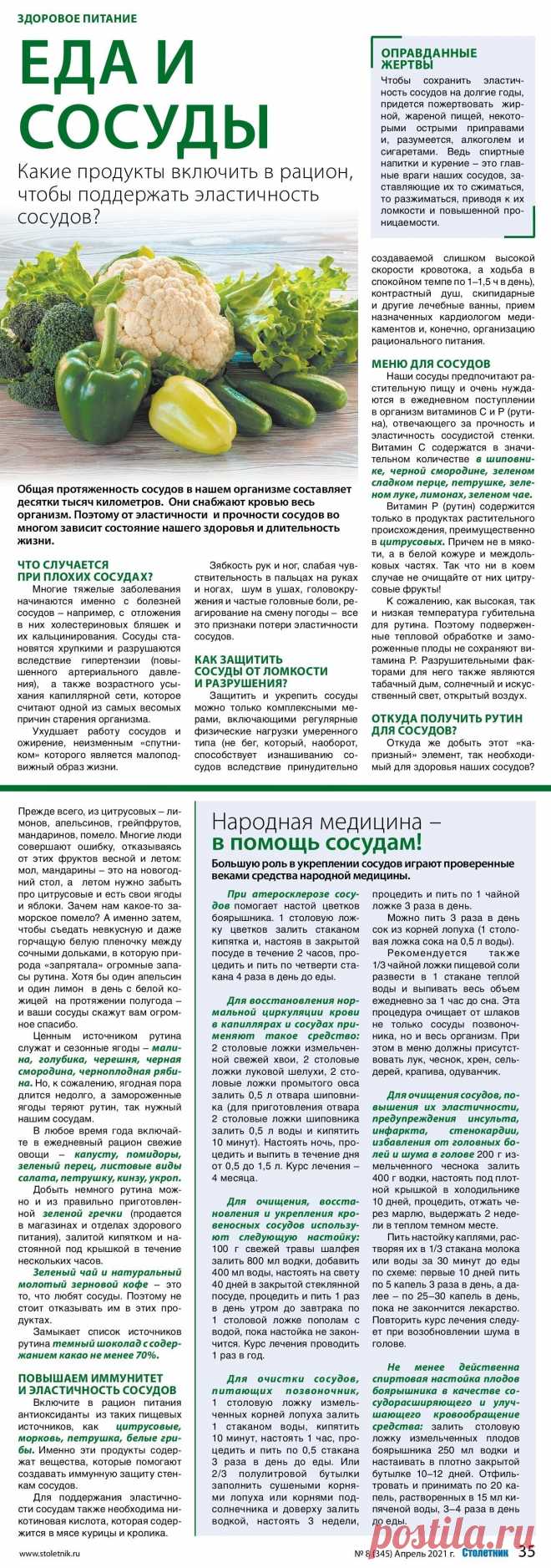 Еда и сосуды. Народная медицина в помощь сосудам