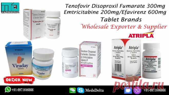 Purchase Atripla Tablet fabricated by Gilead Sciences, this medication contains efavirenz (Sustiva), emtricitabine (Emtriva), and tenofovir DF (Viread) in it. Request Generic or Branded Tenofovir Disoproxil Fumarate/Emtricitabine/Efavirenz Tablets at discount cost from MedsDelta distributer and exporter of HIV Medication and Hepatitis B Virus Medication overall including nations USA, UK, China, Russia, Philippines, Singapore, Malaysia, Thailand, Australia