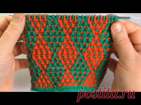 Разноцветные ромбики / Мозаика / Вязание спицами.