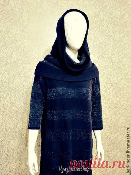 Вязаный комплект &quot;Loro Piana &quot; - тёмно-синий,в полоску,платье,платье вязаное