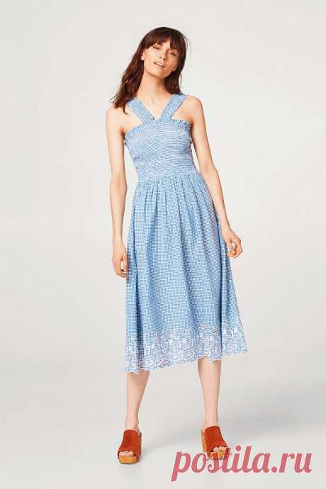 edc - Embroidered gingham check dress composed of organic cotton at our Online Shop