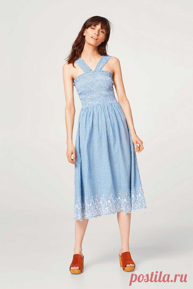 edc - Embroidered gingham check dress composed of organic cotton at our Online Shop