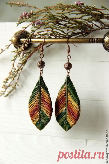 Купить Серьги из полимерной глины Осени первая листва - лист, листья, листочки, осень, осенний