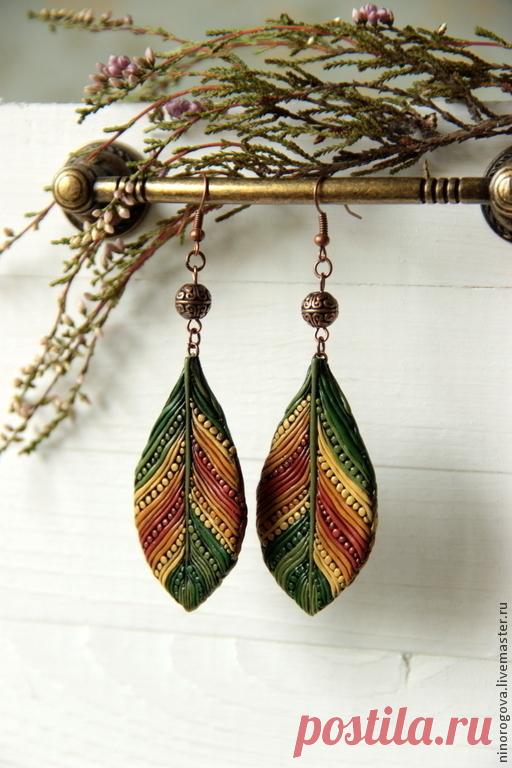 Купить Серьги из полимерной глины Осени первая листва - лист, листья, листочки, осень, осенний