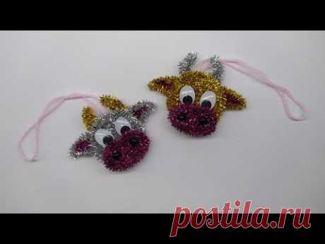 Как сделать БЫКА символ 2021 года из синельной проволоки. Игрушка на ёлку DIY Handmade - YouTube