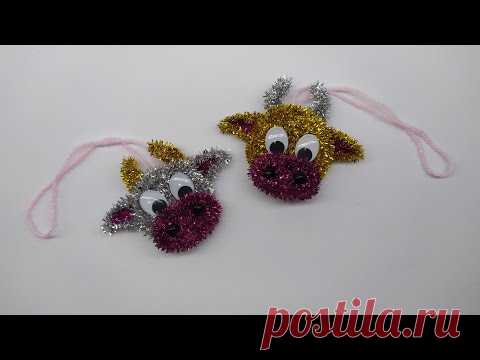 Как сделать БЫКА символ 2021 года из синельной проволоки. Игрушка на ёлку DIY Handmade - YouTube