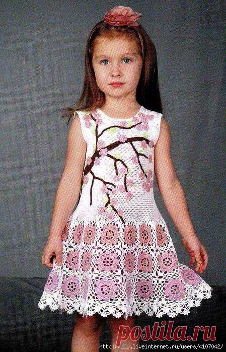 ВЯЗАНИЕ ДЛЯ ДЕТЕЙ. ДЕТСКОЕ ПЛАТЬЕ «ВЕТОЧКА САКУРЫ» КРЮЧКОМ / Вязание