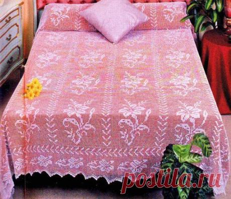 Покрывало крючком «Розовая мечта» Схема вязания крючком в филейной технике покрывала «Розовая мечта»