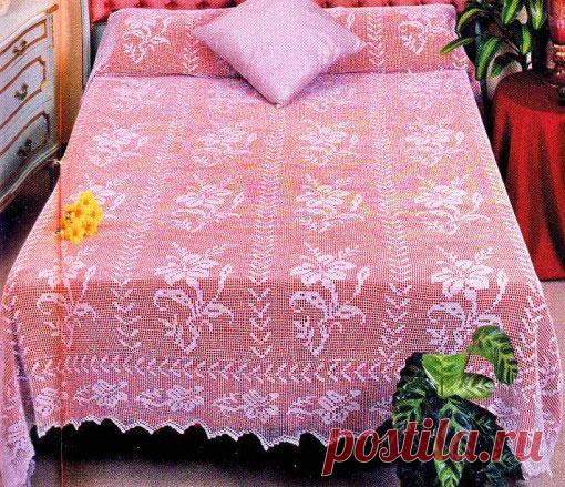 Покрывало крючком «Розовая мечта» Схема вязания крючком в филейной технике покрывала «Розовая мечта»
