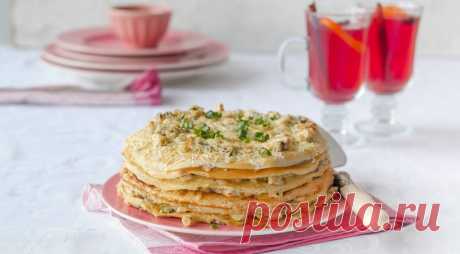Блинный пирог с жюльеном из курицы — Фактор Вкуса