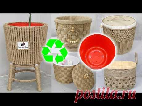 Turn recycled plastic buckets into jute baskets and plant pots with these tips