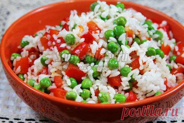 Постный рис с зеленым горошком и печеным перцем. Рецепт с пошаговыми фото