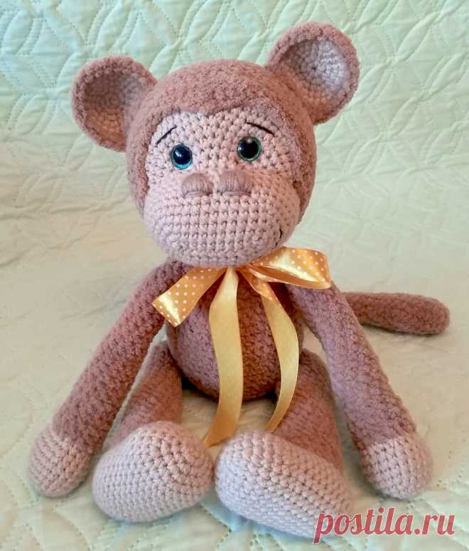 PDF Обезьянка крючком. FREE crochet pattern; Аmigurumi animal patterns. Амигуруми схемы и описания на русском. Вязаные игрушки и поделки своими руками #amimore - Обезьяна из плюшевой пряжи, большая обезьянка, мартышка.