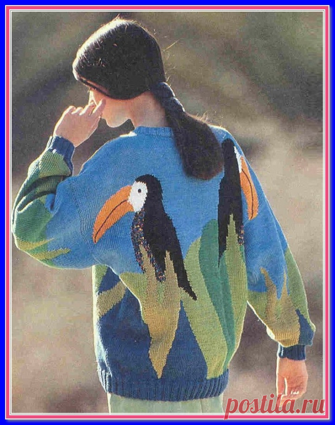 🦋🌶Интарсия: джемпер с попугаями (Журнал "Верена"/1993.06)