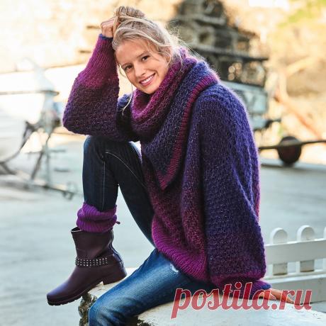 Джемпер с широкими рукавами и съемным воротником-петлей - схема вязания спицами. Вяжем Джемперы на Verena.ru