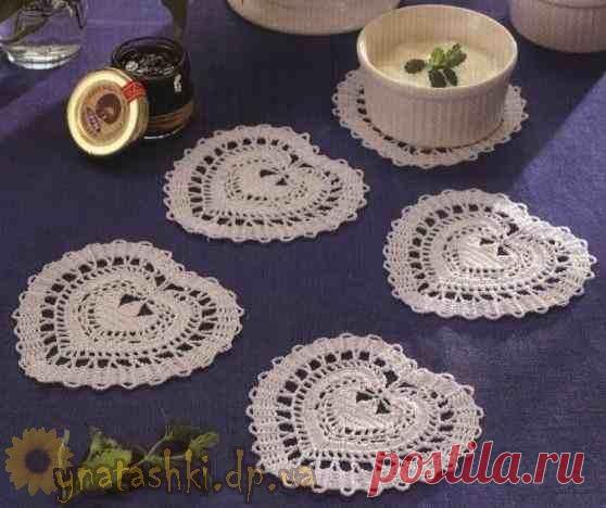 Кружевная подставка под горячее "Сердечко" в стиле "брюгге". Крючком. Схема. / ynatashki.dp.ua