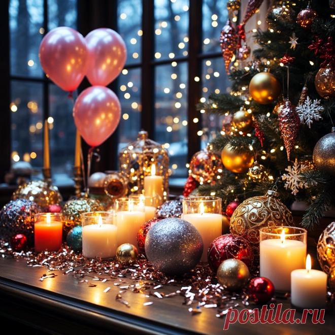 НОВОГОДНИЕ ИГРУШКИ, СВЕЧИ И ХЛОПУШКИ... (нейросеть Шедеврум).