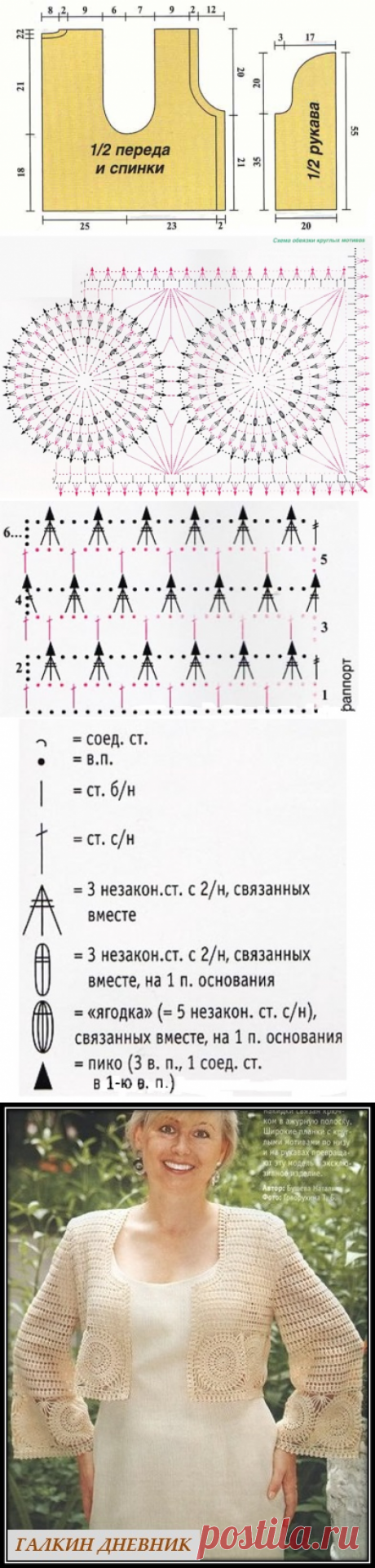 ГАЛКИН ДНЕВНИК: Летний жакет для полных дам связанный крючком
Легкий укороченный жакетик из шерстяной пряжи, прекрасно подойдет к открытому платью.
