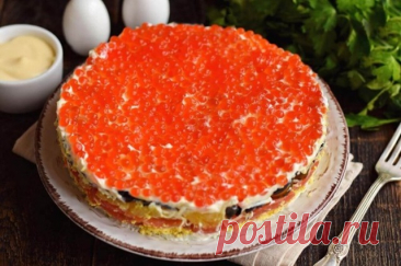 Слоеный салат с красной икрой — Домашняя кулинария