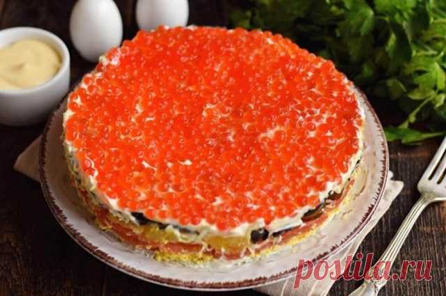 Слоеный салат с красной икрой — Домашняя кулинария