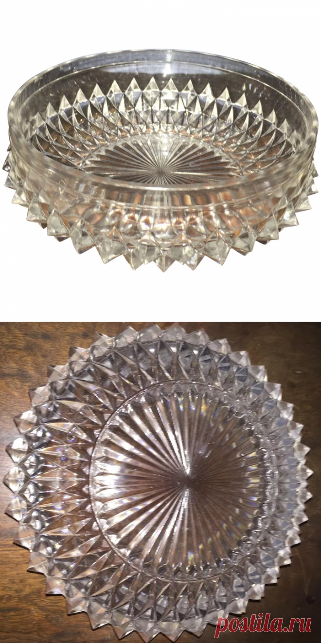 Vintage Lead Crystal Diamond Cut Heavy Bowl : Emerald Nine Antiques & Vintage Jewelry | Ruby Lane