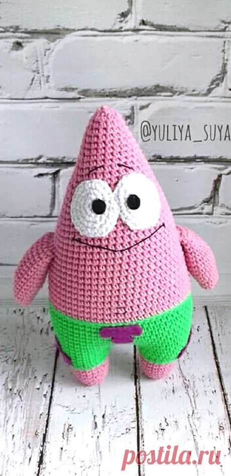 PDF Патрик Стар крючком. FREE crochet pattern; Аmigurumi doll patterns. Амигуруми схемы и описания на русском. Вязаные игрушки и поделки своими руками #amimore - Морская звезда Патрик из мультфильма Губка Боб Квадратные Штаны, Спанч Боб Сквэр Пэнтс.