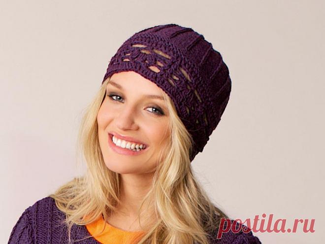 Шапка с ажурным бордюром - схема вязания спицами. Вяжем Шапки на Verena.ru